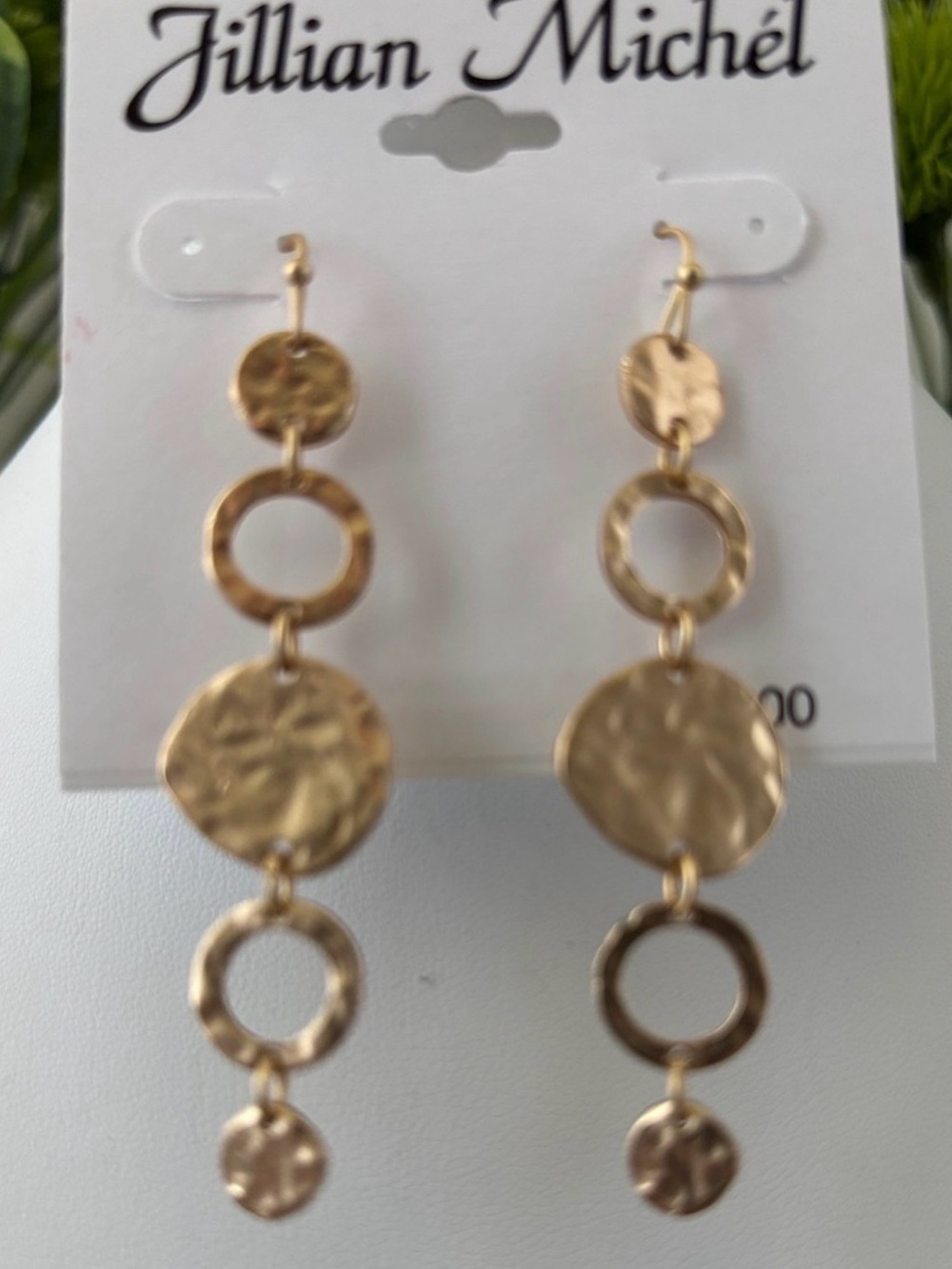 Jillian Michel hammered gold-toned metal circular open rings & discs,dangle